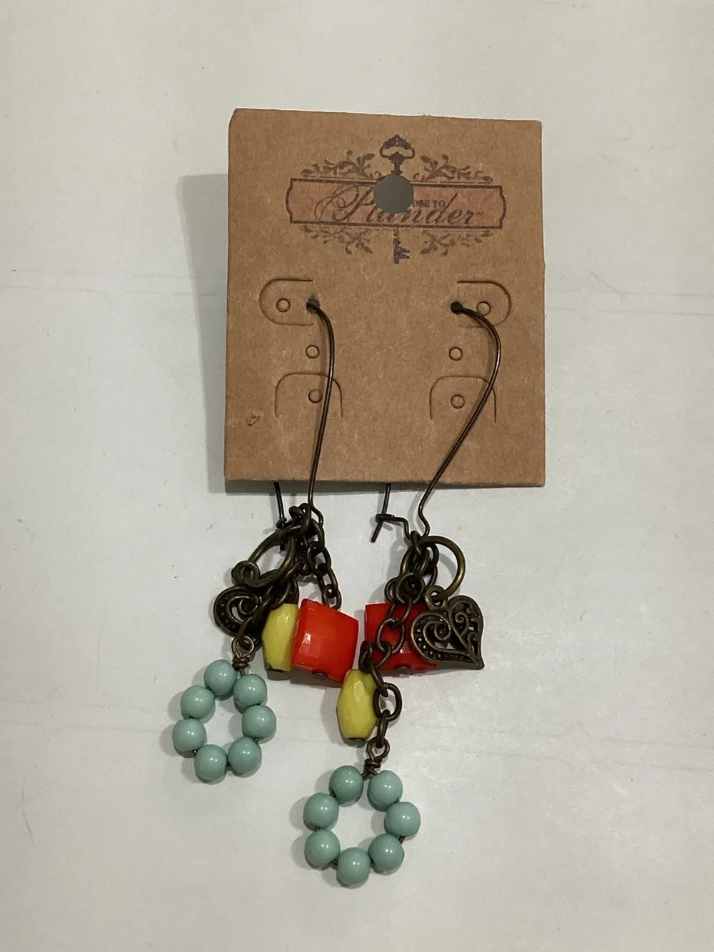 Plunder Mint, Yellow & Red Bead Dangle Earrings